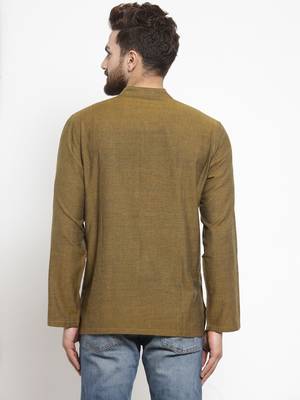 Green Hand Woven Cotton Men Kurtas 2