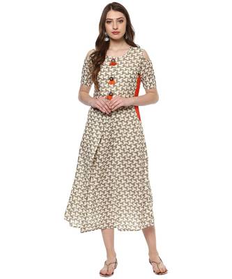 beige printed cotton stitched kurti 1