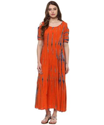 orange printed rayon stitched kurti 1
