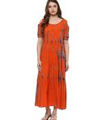 orange printed rayon stitched kurti