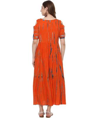 orange printed rayon stitched kurti 3