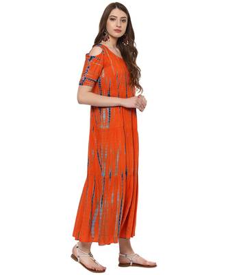 orange printed rayon stitched kurti 5