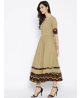 beige plain cotton stitched kurti 1