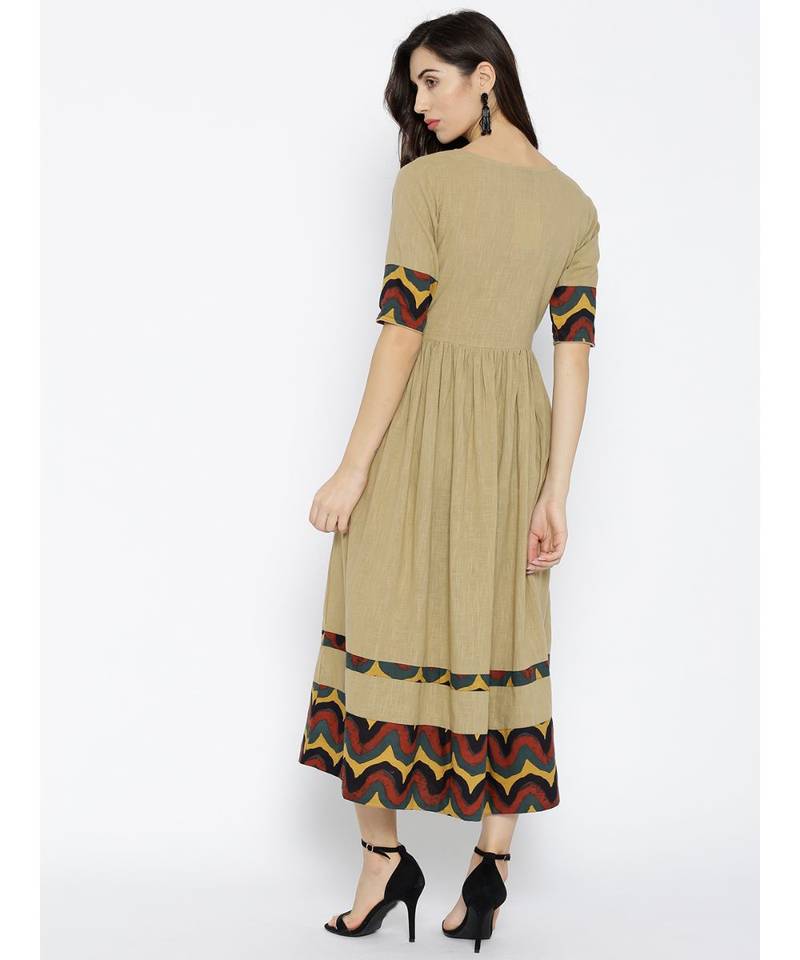 beige plain cotton stitched kurti