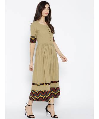beige plain cotton stitched kurti 3