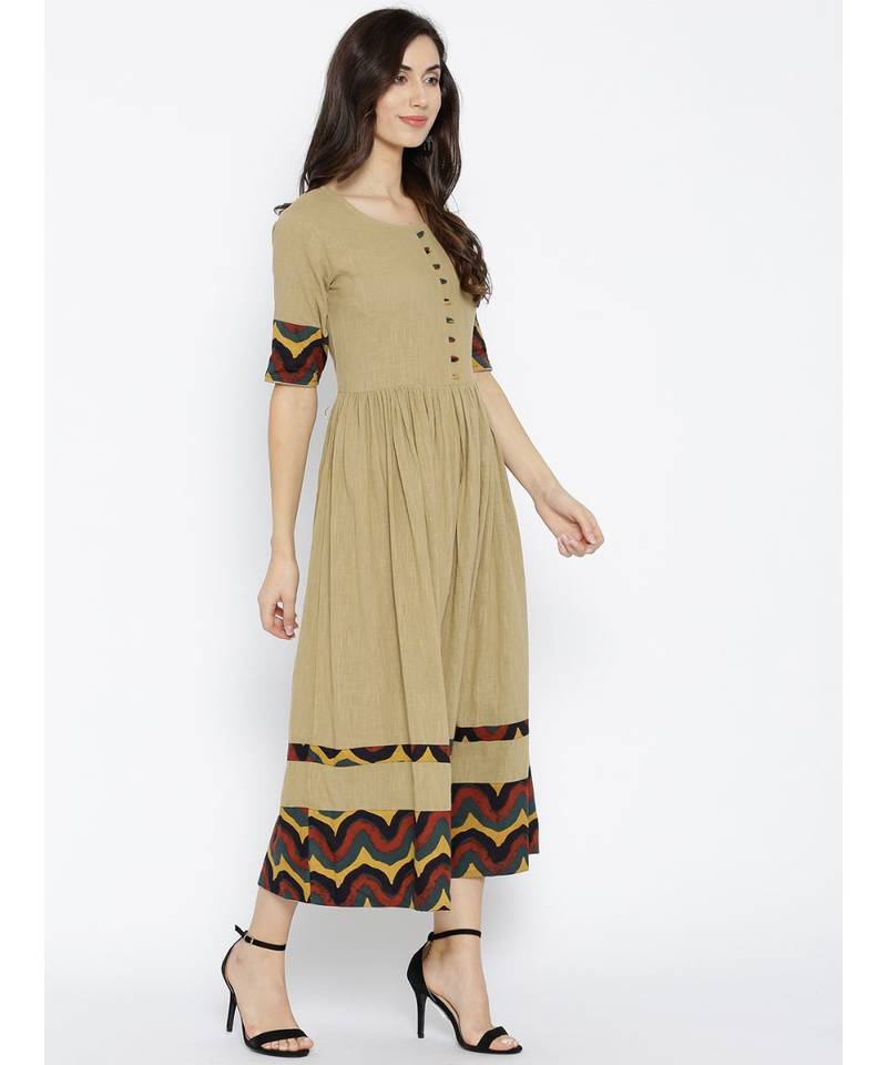 beige plain cotton stitched kurti