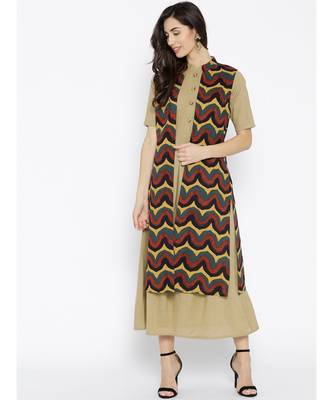 beige plain cotton stitched kurti 1
