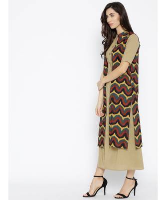 beige plain cotton stitched kurti 2