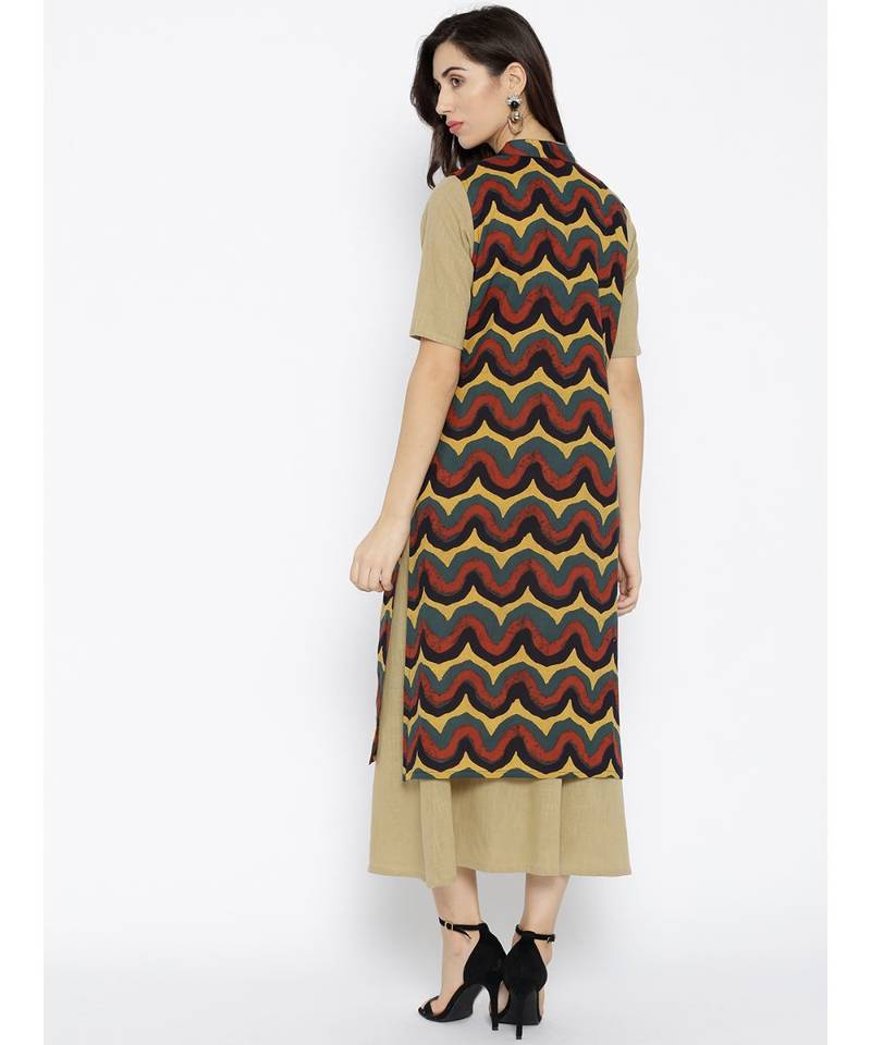 beige plain cotton stitched kurti