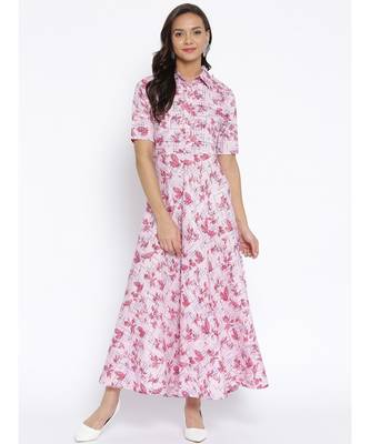 pink printed cotton stitched kurti 1