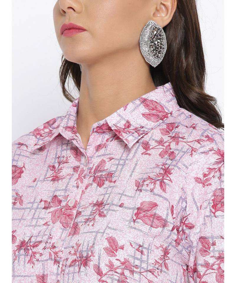 pink printed cotton stitched kurti