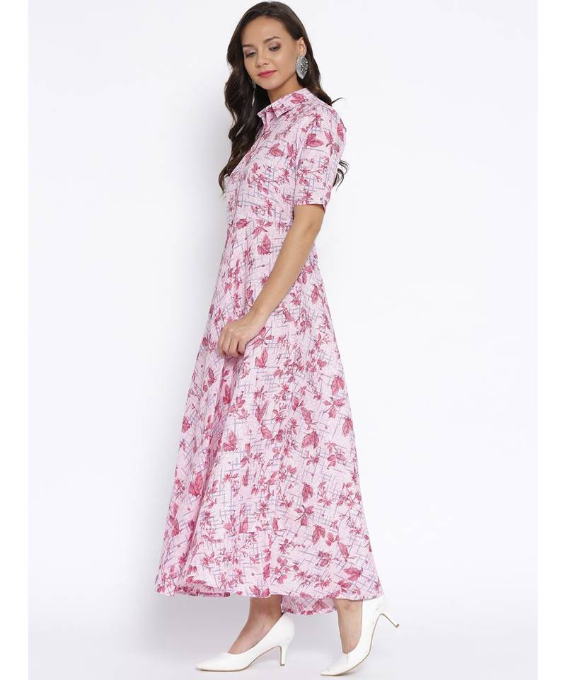 pink printed cotton stitched kurti