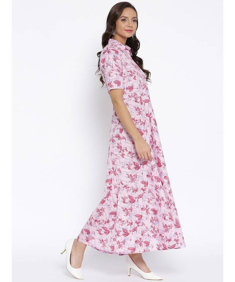 pink printed cotton stitched kurti