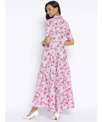 pink printed cotton stitched kurti 5