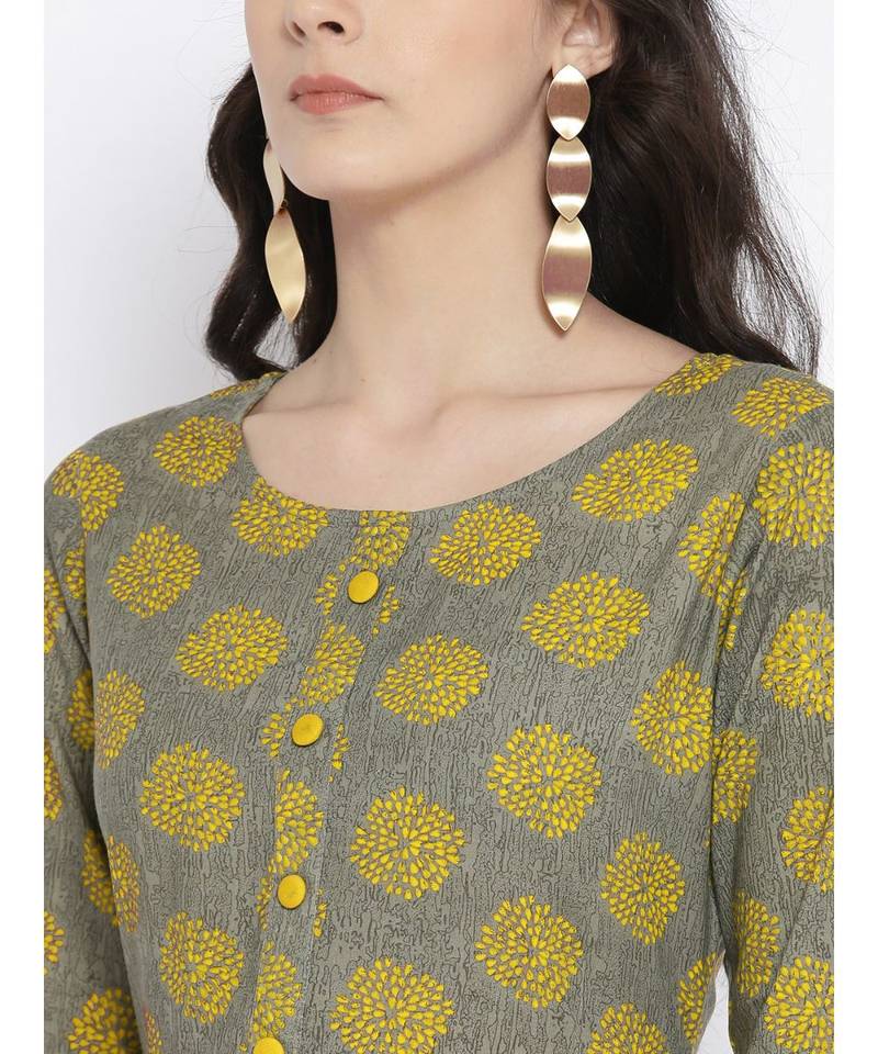 grey printed rayon stitched kurti