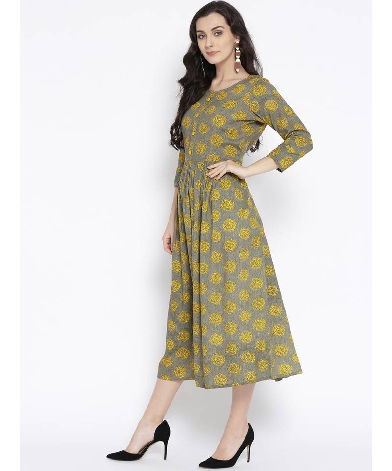 grey printed rayon stitched kurti
