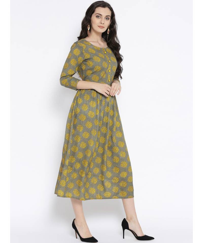 grey printed rayon stitched kurti