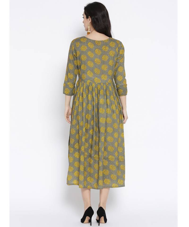 grey printed rayon stitched kurti