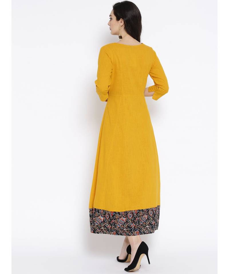 mustard plain cotton stitched kurti