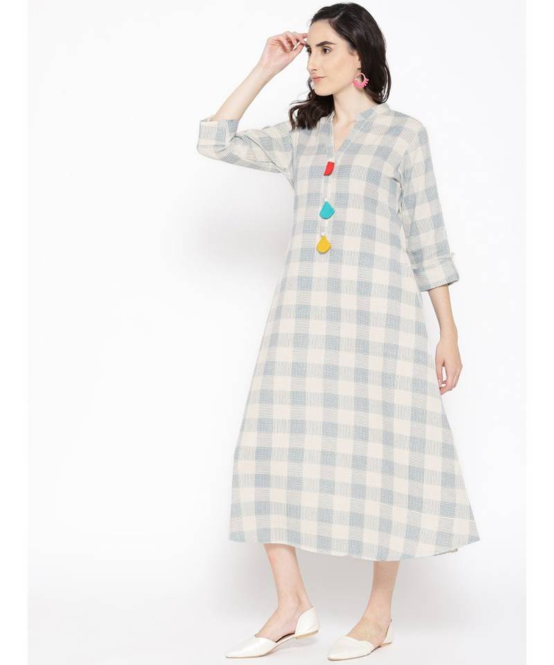 off white printed cotton stitched kurti