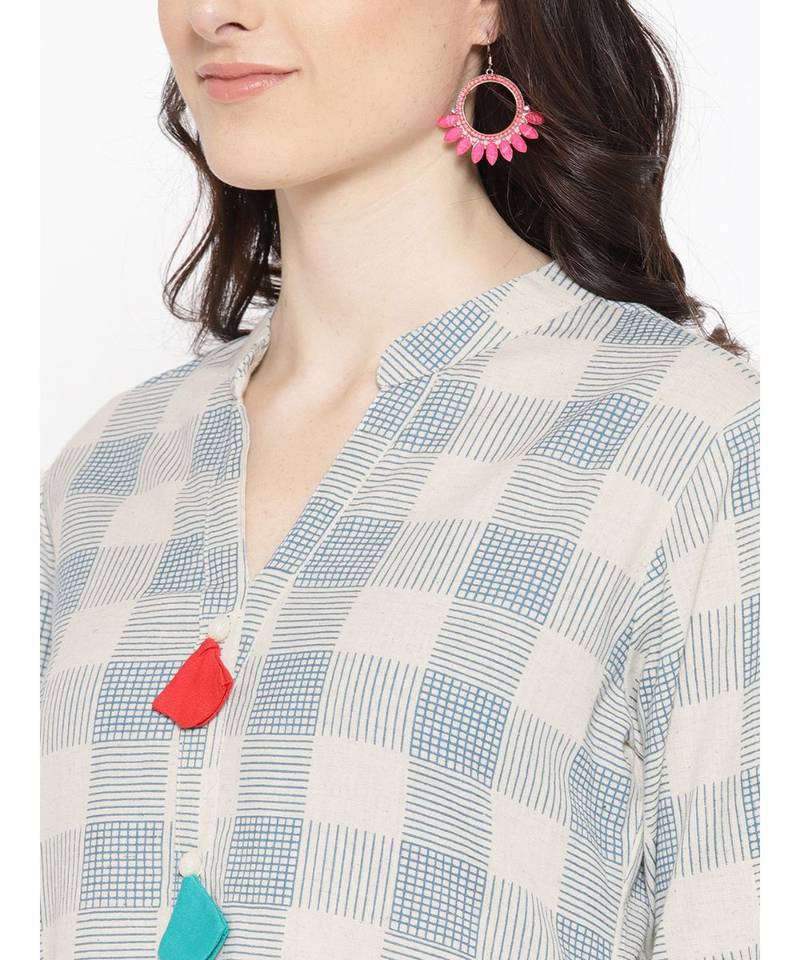 off white printed cotton stitched kurti