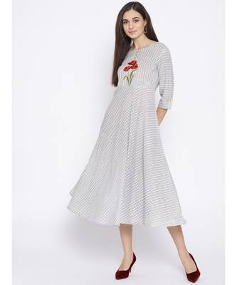 off white embroidered cotton stitched kurti 1