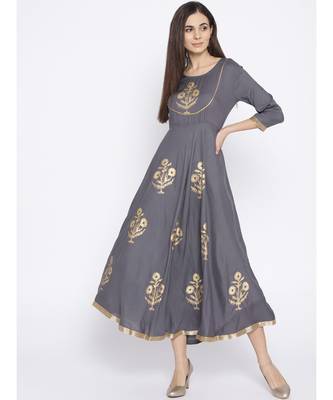 grey printed rayon stitched kurti 1