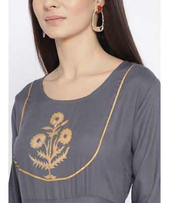 grey printed rayon stitched kurti 2