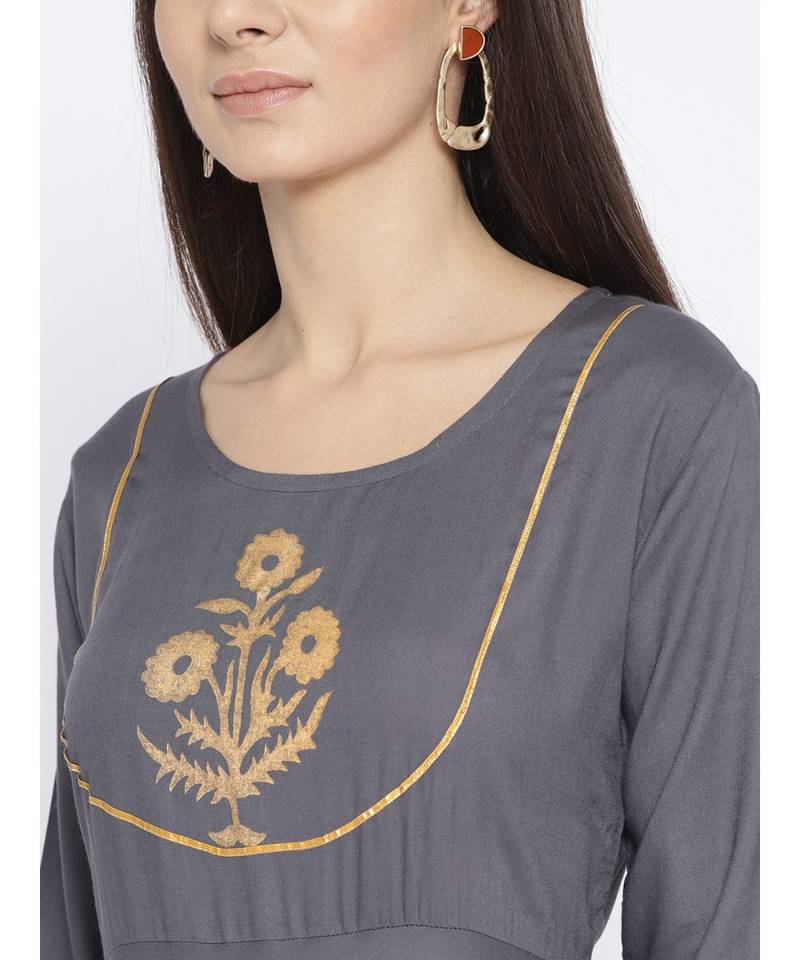 grey printed rayon stitched kurti