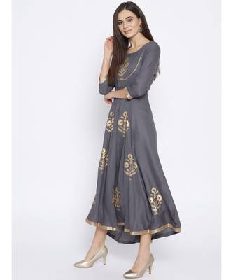 grey printed rayon stitched kurti 3
