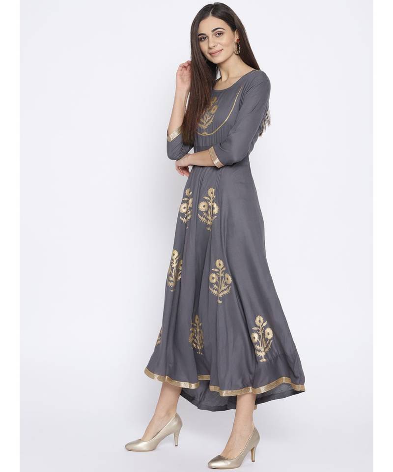 grey printed rayon stitched kurti