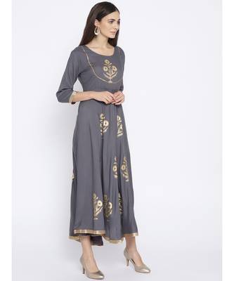 grey printed rayon stitched kurti 4