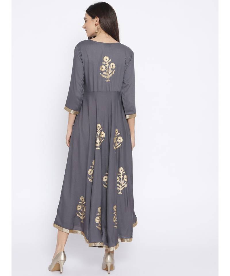 grey printed rayon stitched kurti