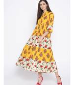 yellow printed cotton stitched kurti