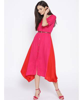 pink plain rayon stitched kurti 1