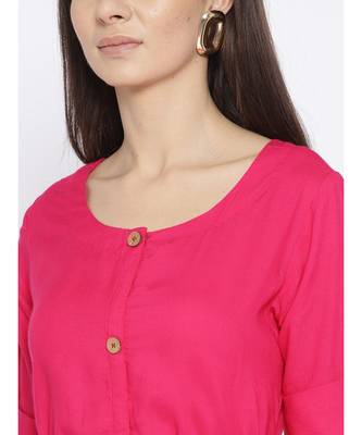 pink plain rayon stitched kurti 2