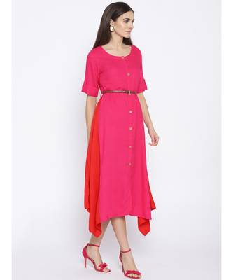 pink plain rayon stitched kurti 4