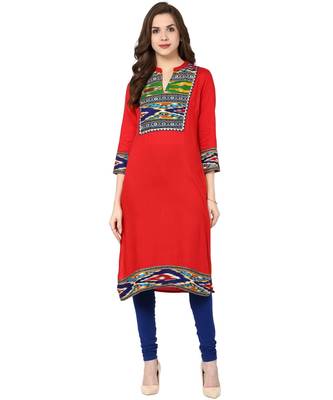 red printed rayon stitched kurti 1