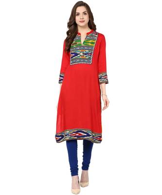 red printed rayon stitched kurti 2