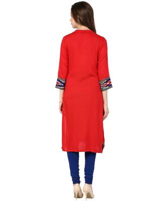 red printed rayon stitched kurti 3