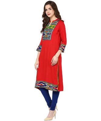 red printed rayon stitched kurti 4