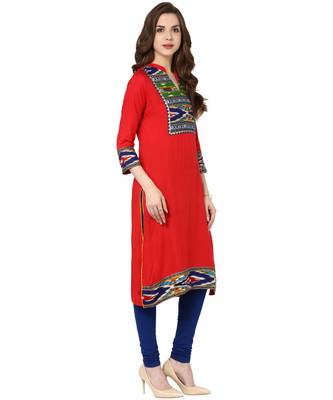 red printed rayon stitched kurti 5