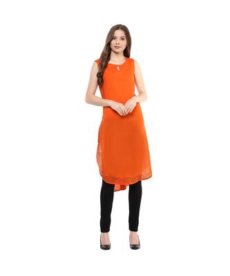 orange plain cotton stitched kurti 1