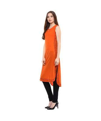 orange plain cotton stitched kurti 3