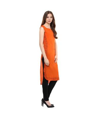 orange plain cotton stitched kurti 4