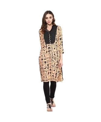 peach printed rayon stitched kurti 1