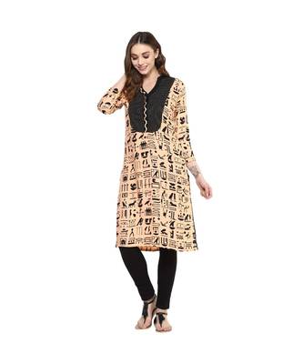 peach printed rayon stitched kurti 2