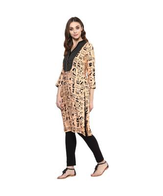 peach printed rayon stitched kurti 4