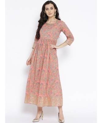 pink printed cotton stitched kurti 1