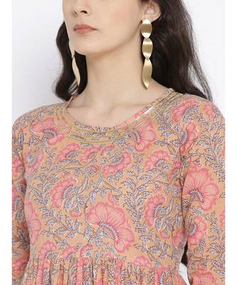 pink printed cotton stitched kurti 2